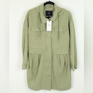 7 For All Mankind Green Hoodie Parka Flounce Utility Zip Jacket Sz S Like New!